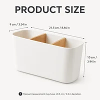QA Minimalist Desk Organizer 3 Compartment Pen Holder with Wooden Dividers Office Storage Box for Pens Scissors Clips Home Offic 2