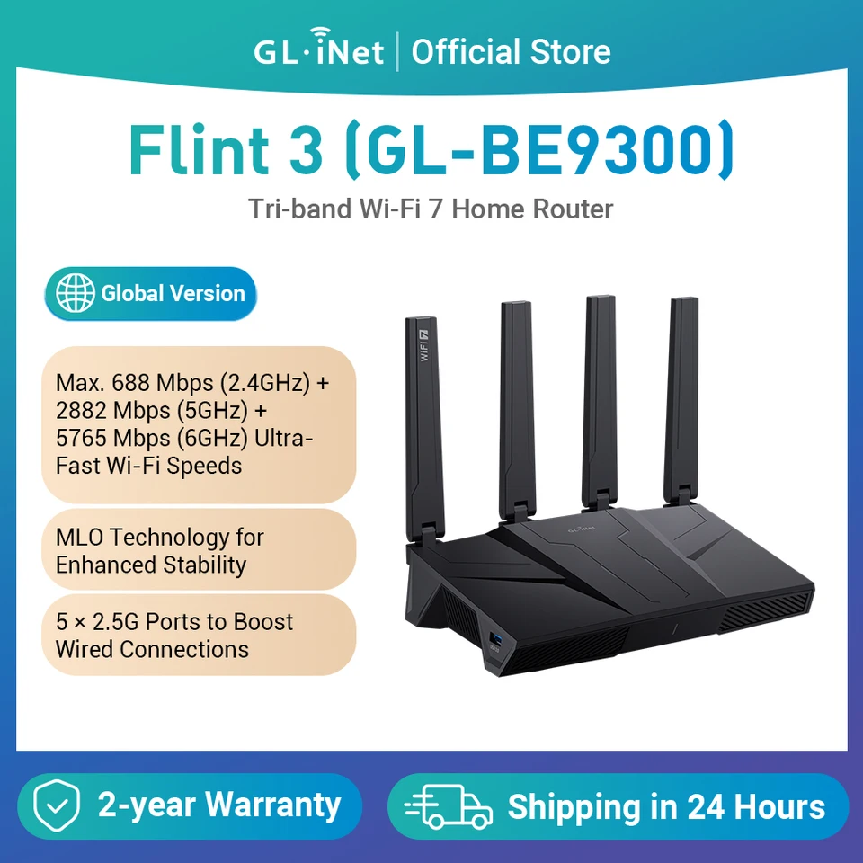 GL.iNet GL-BE9300 (Flint 3) First Tri-band Wi-Fi 7 Home Router 5