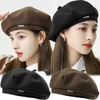 Korean Classic Premium Feel Black Berets Spring Autumn Thin Solid Color INS Trendy Versatile Painter Hat Simple Caps for Women 1