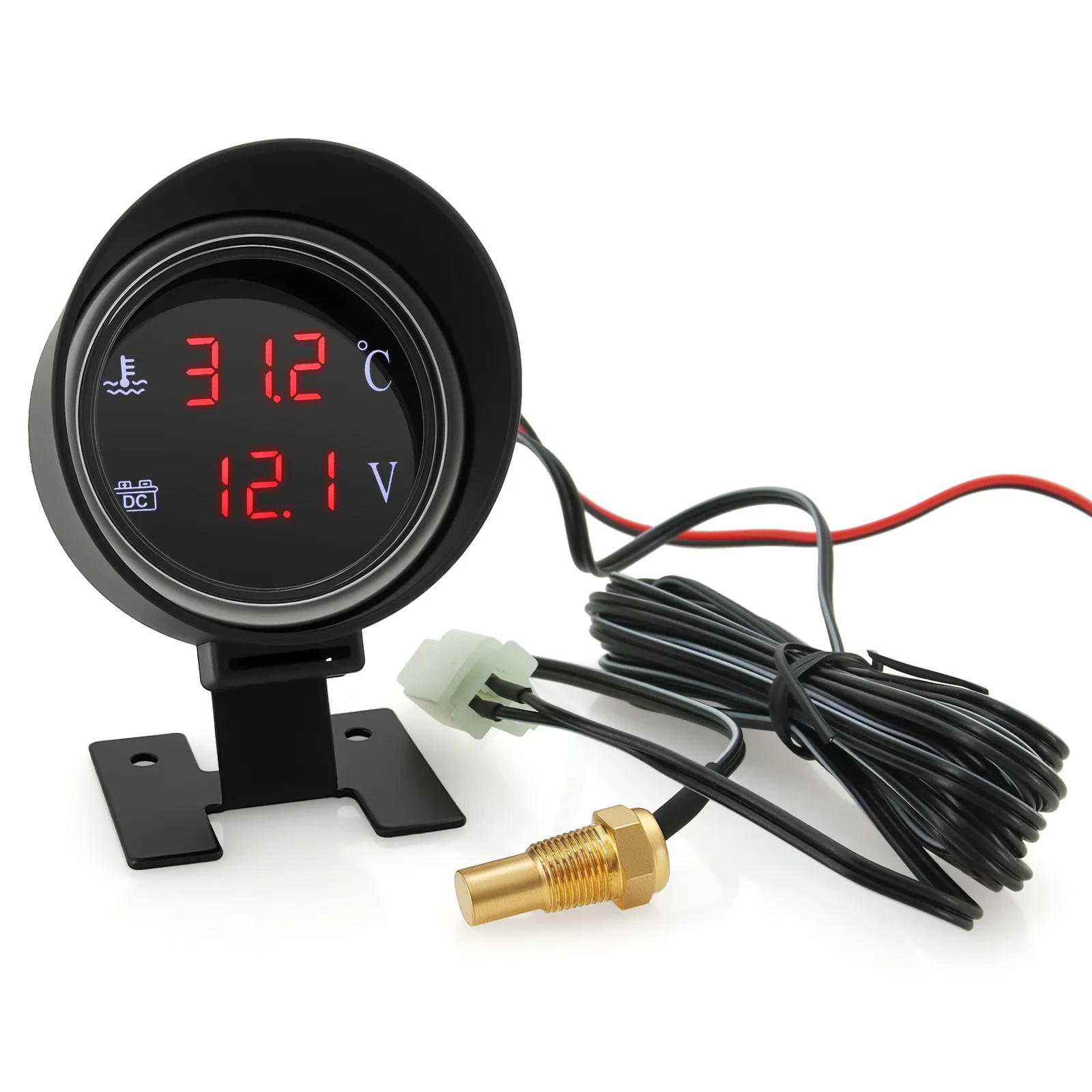 자동차 트럭 LCD 2 in 1 게이지 수온+전압계 레드/블루 백라이트 원형 LED 디지털 자동차 트럭 게이지 센서 포함