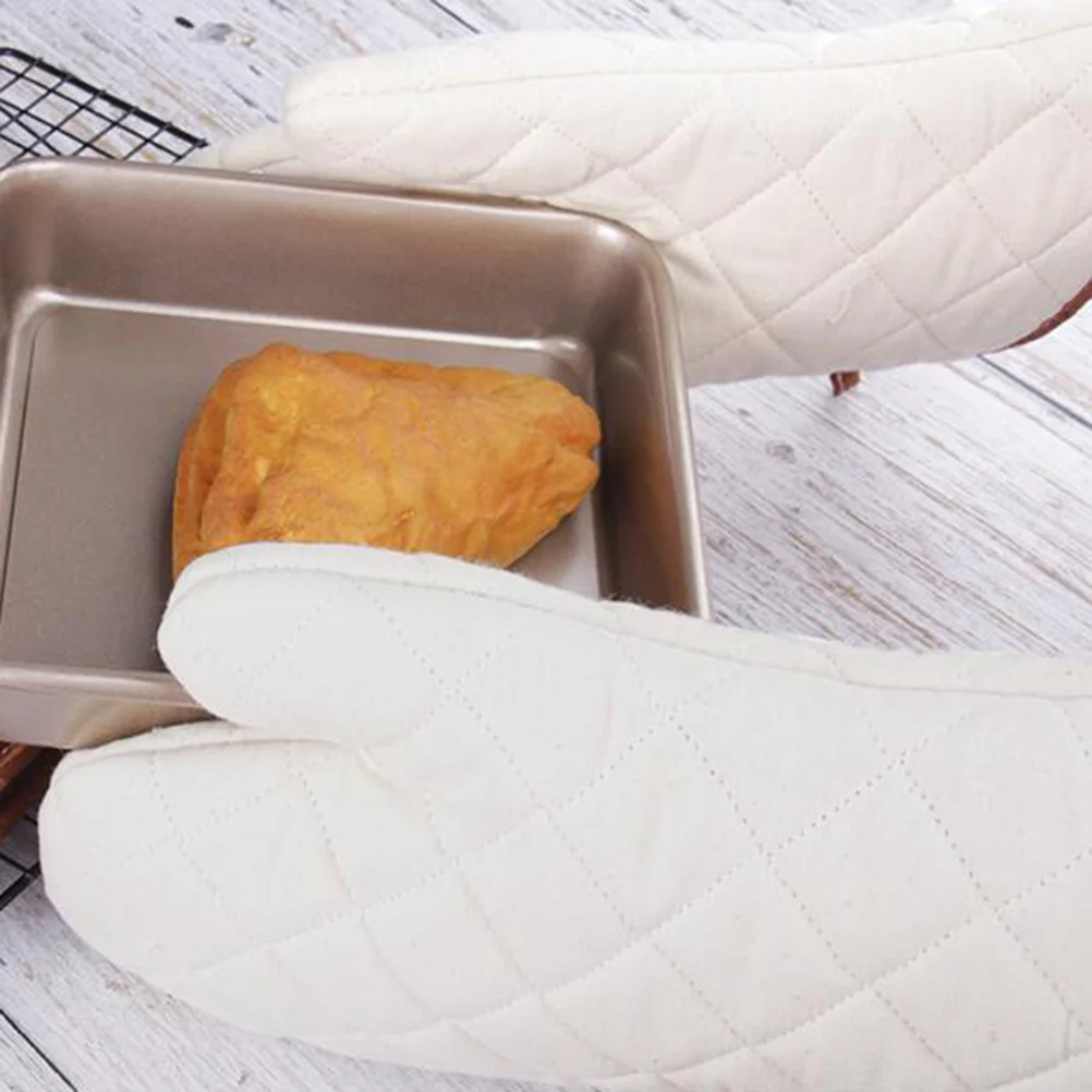 White Cotton Non Slip Heat Resistant Gloves Kitchen Oven Mitts Cooking Tools Restaurant Cotton Fabric Soft Safe Heat Proof