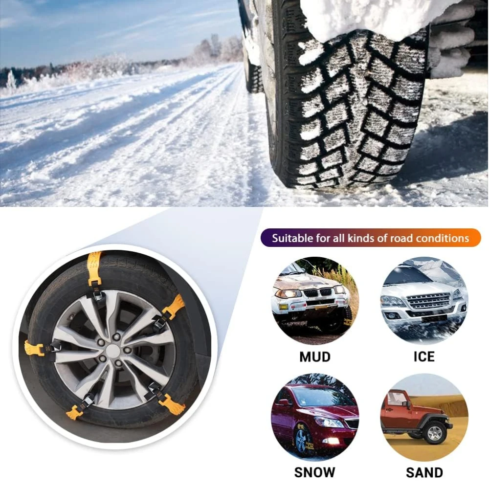 Tire Chains 10pcs Universal Car Snow Chains TPU Wheel Security Chains Adjustable Snow Tire Portable Emergency Traction Mud Chain