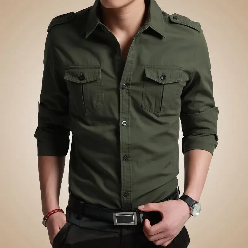 Men&rsquo;s Cotton Shirt Tooling Military Uniform Shirt Non-iron Long Sleeves Short Sleeve Spring and Fall Leisure Outdoor casual short sleeved shirt short sleeved shirt button down shirt