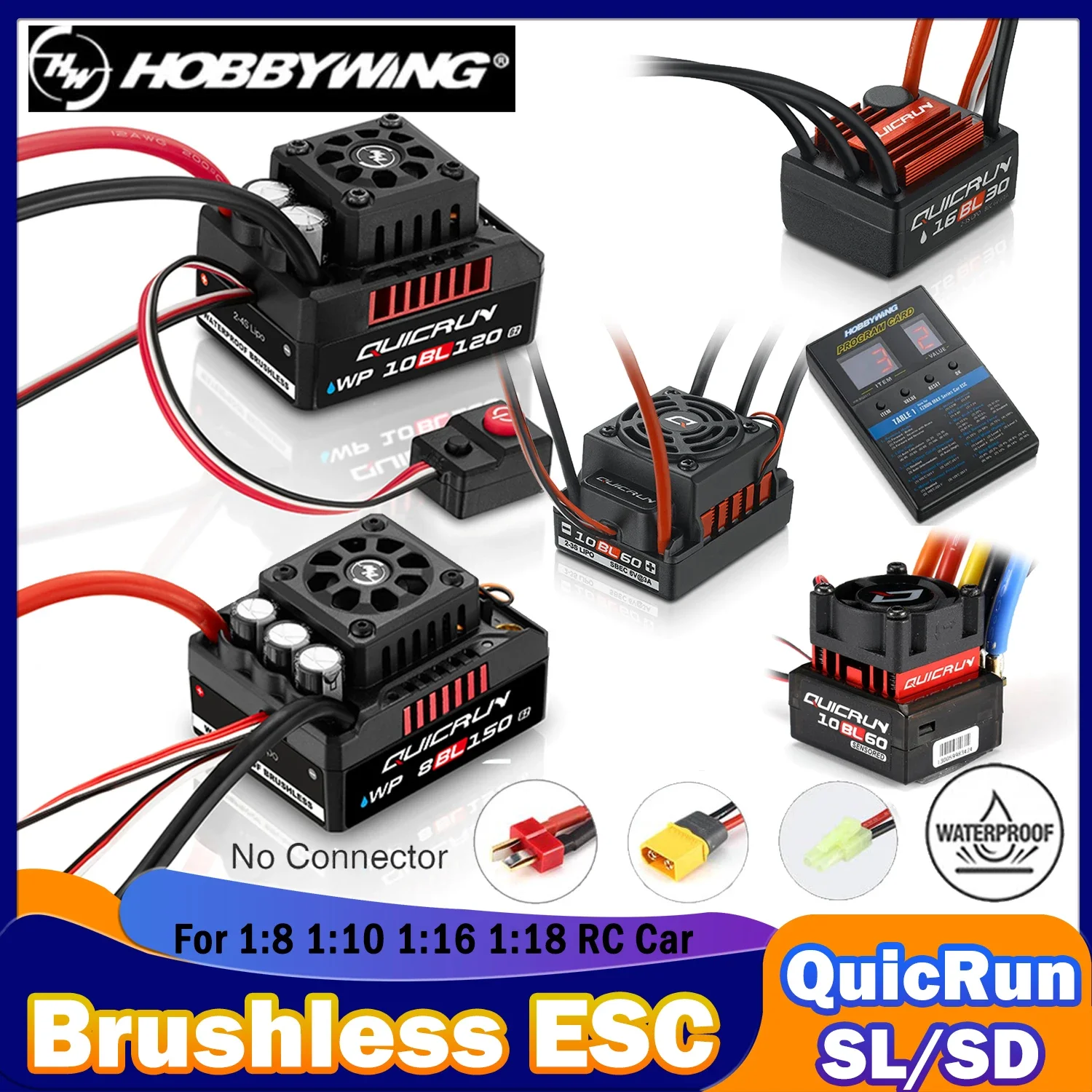 

HOBBYWING QuicRun Brushless ESC 30A 60A 120A 150A Waterproof Sensored 16BL30 10BL60 8BL150 10BL120 G2 for 1/8 1/10 RC Car Truck