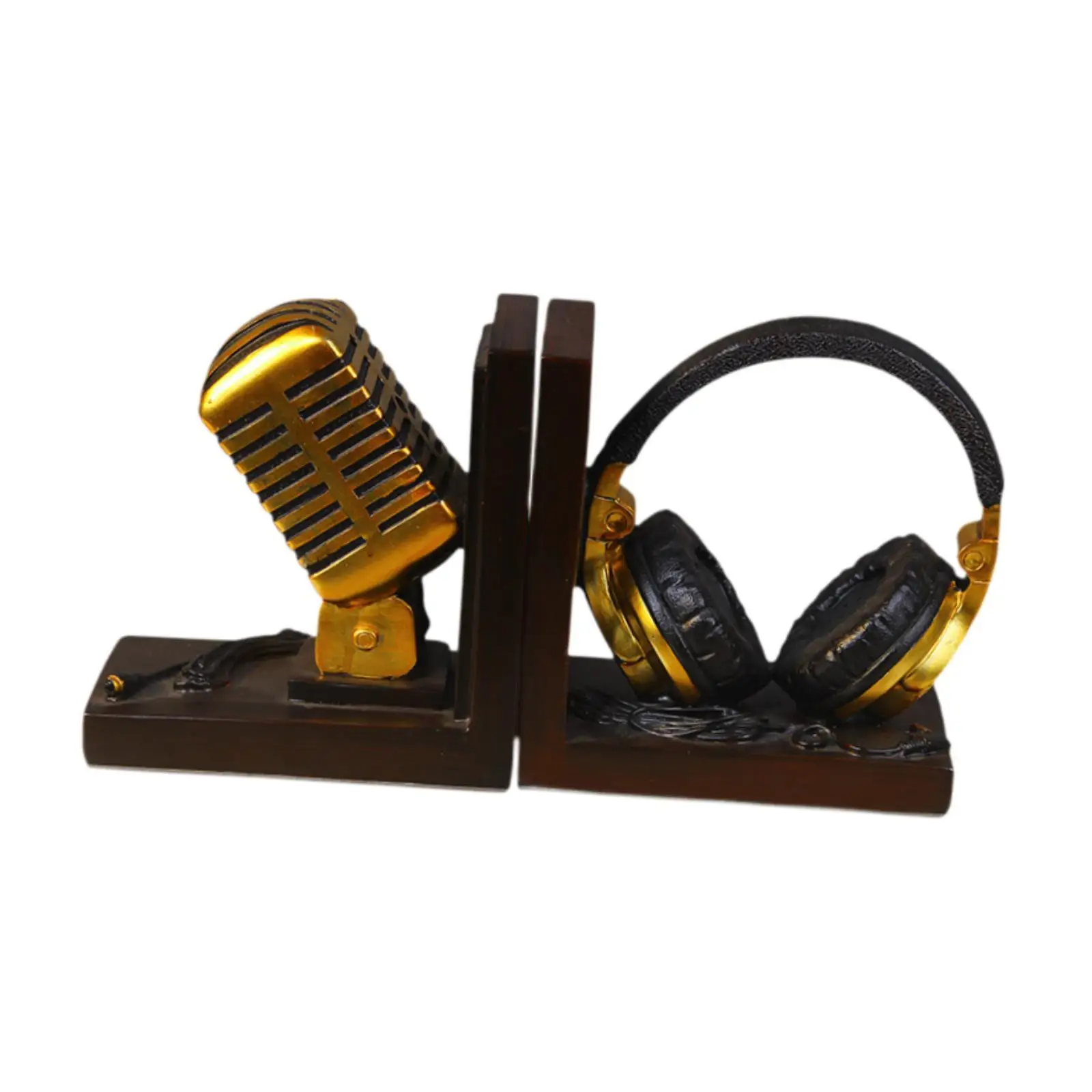 Bookends Microphone Headset Shape European Book Organizer Book Holder for Office Living Room Bookshelf Study Decor