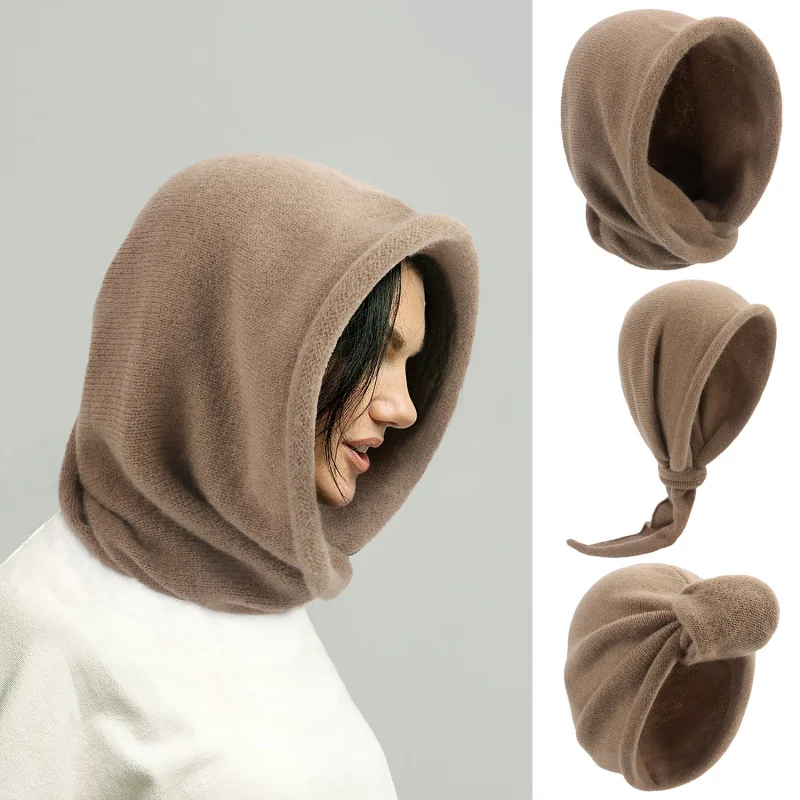 Women's New Winter Scarf In One Set Balaclava Hat Imitation Cashmere Knitted DIY Baotou Cap Woolen Pullover Hats