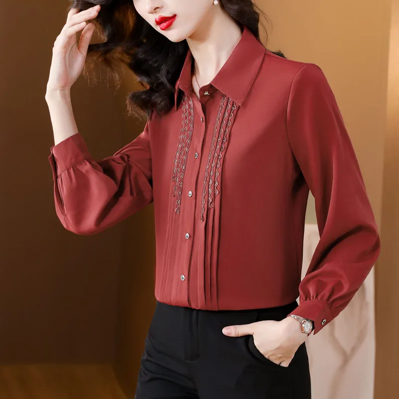 

Women Clothes Commuting Mulberry Silk French Fashion Shirt 2024 Spring New Temperament Casual Loose Blouse Elegant All-match Top