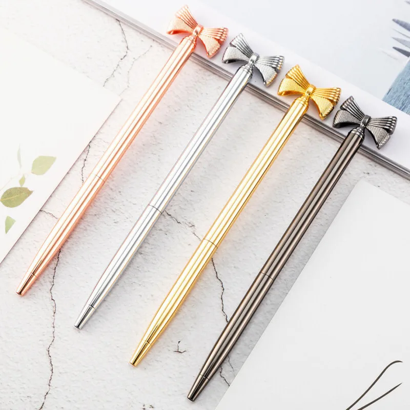 1 Piece Kawaii Ballpoint Pen School Office Supply Stationery Novel Cute Bow Metal Luxury Brand High Quality Spinning Sweet