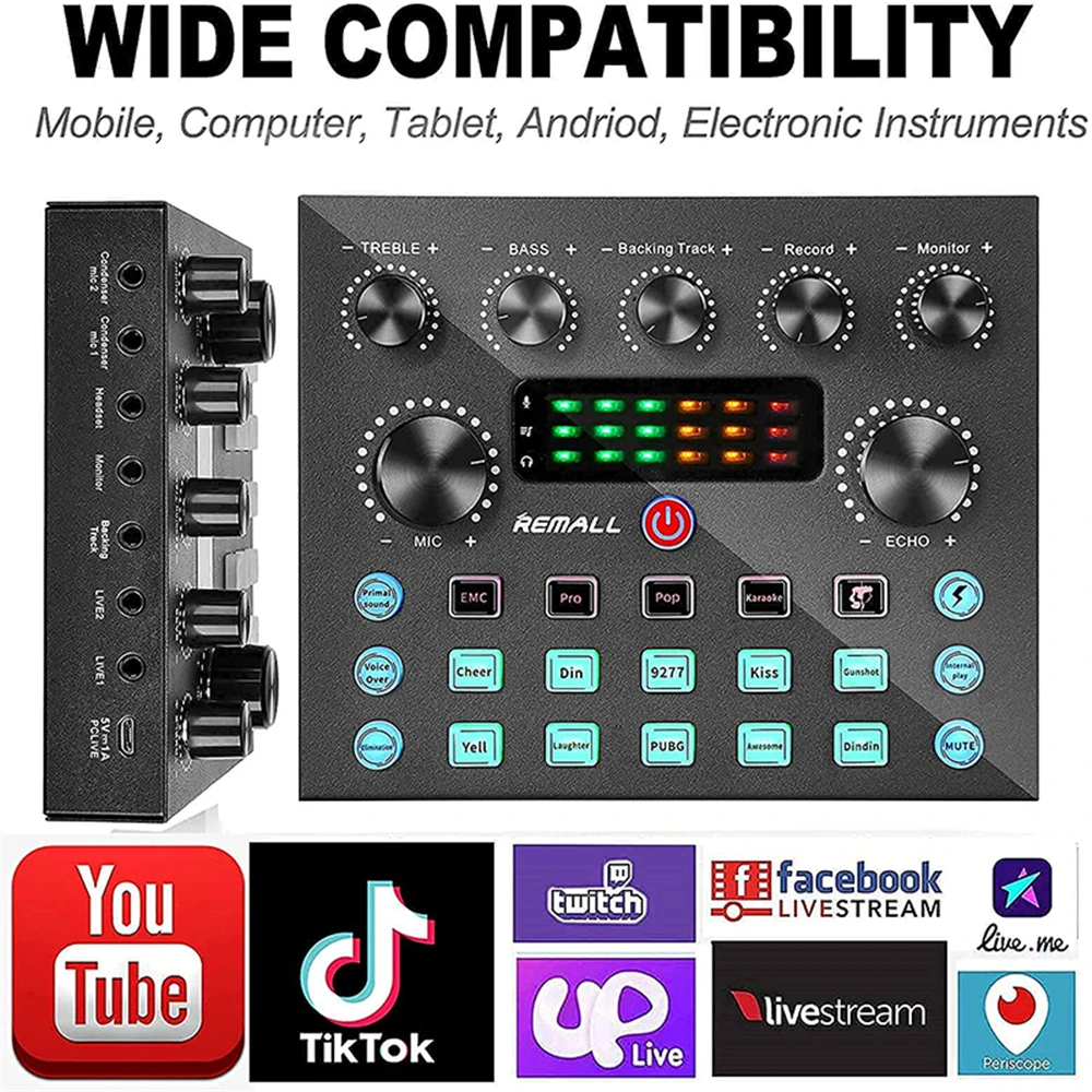 Streaming ao Vivo para o Computador pc Iphone Que Transmite a Placa de Som V8s com 10 Efeitos Sonoros Entradas Entrada do Mic - Image 4