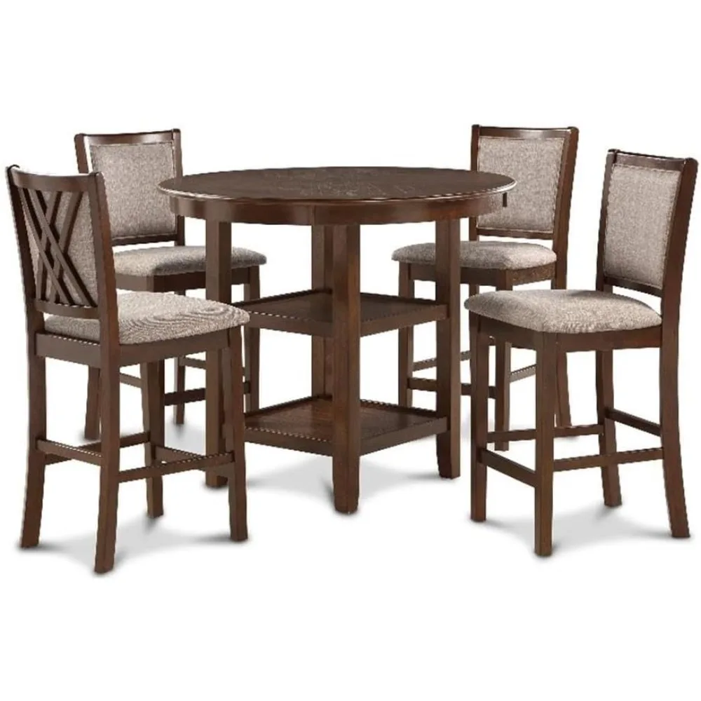 Description Picture 2 of itemRestaurant Tables Dining Room Tables Dinner Table Furnitures 5-Piece Counter Dining Table Set, Cherry Brown
