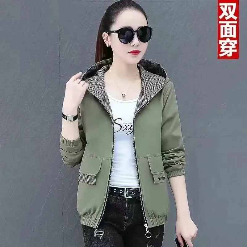 Double-Sided Embroidered Hooded Jacket Women Spring Autumn 2024 New Coat Loose Female Thin Jackets Two-sided Penetration Top