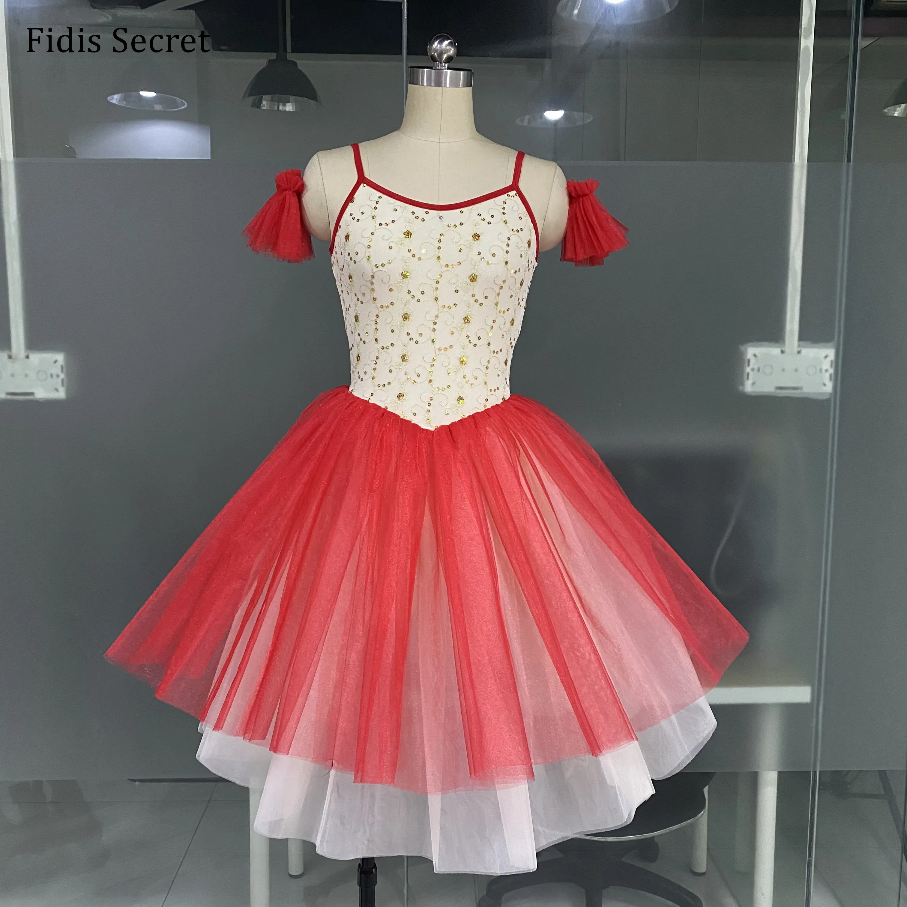 

Girls Performance/ Competition Red Ballet Skirt,Female Dance Recital Romantic Tutu Costumes,Party/Solo/Birthday Sequins Dress
