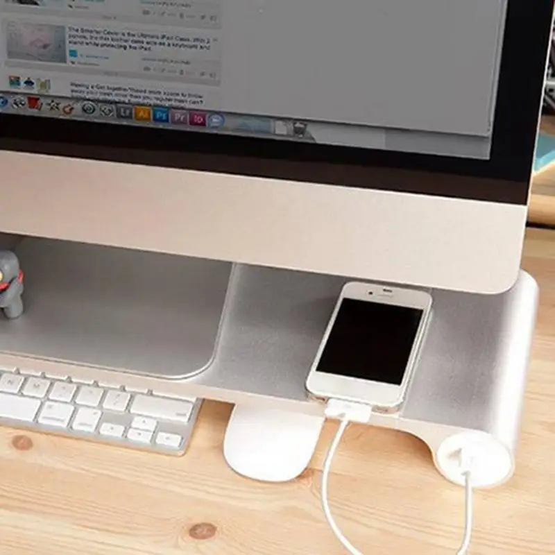 USB Monitor Stand Riser Aluminum Alloy Computer Monitor Dock Base Charging Bracket With 4 USB Ports For MacBook US EU Plug