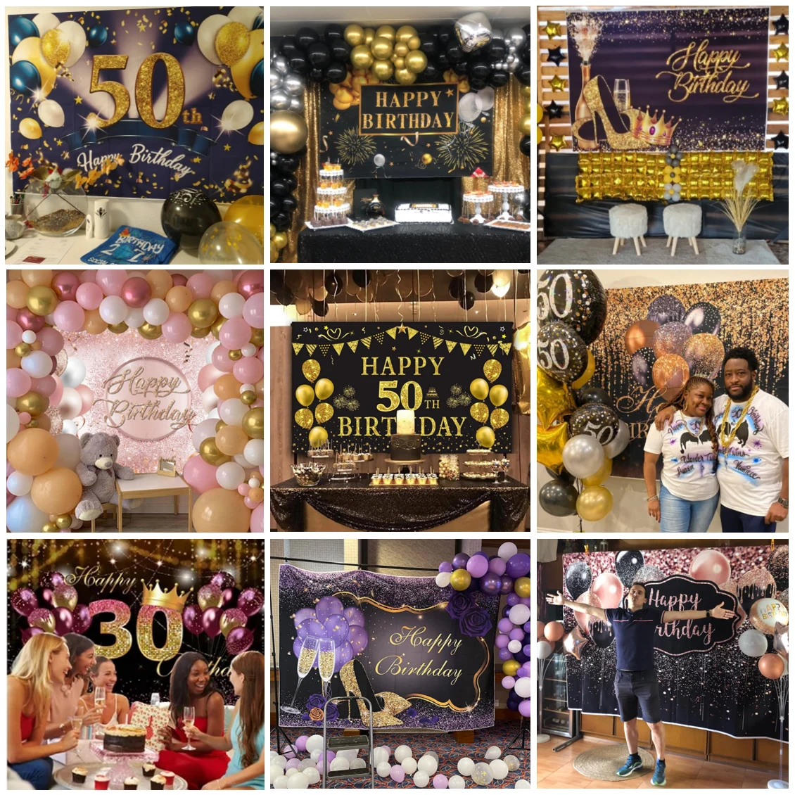 Adult Happy Birthday Photography Backdrop Gold Glitter Balloon For Party Customize Photo Background photo backdrop