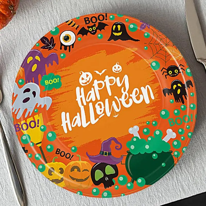 Halloween Pumpkin Paper Plates 10pcs Dinner Plates Elegant Pumpkin Sturdy & Safe For Halloween Celebrations Wedding