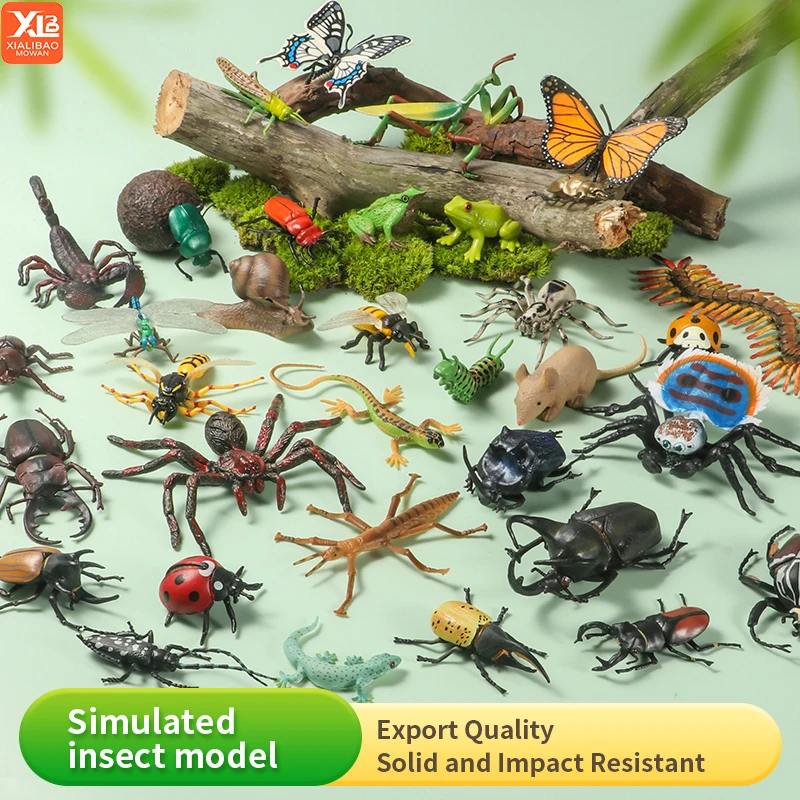 Pädagogisches Insekten-Tiere-Modell-Spielzeug-Set mit Schmetterling, Biene, Libelle, Mantis, Ameise, Schnecke, Actionfiguren für Kinder, Sammlung, Dekoration