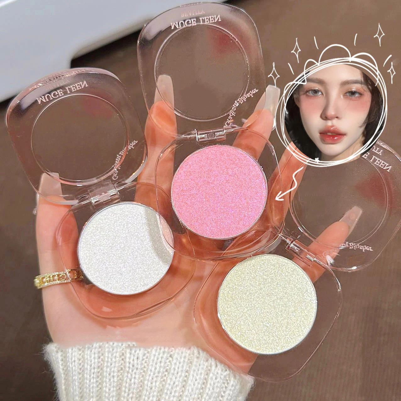 thumbnail image 3 of Maquillaje Iluminador Rosa Polarizado Brillante Brillo Ilumina Pómulos Ojos Paleta de Alto Brillo Alta Pigmentación Brillo Fino, 3 of 5