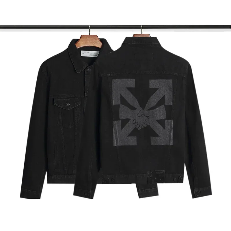 

OFF WHITE High-end fashion luxury 2024 spring and autumn new handshake black pattern denim jacket men and women's jacket