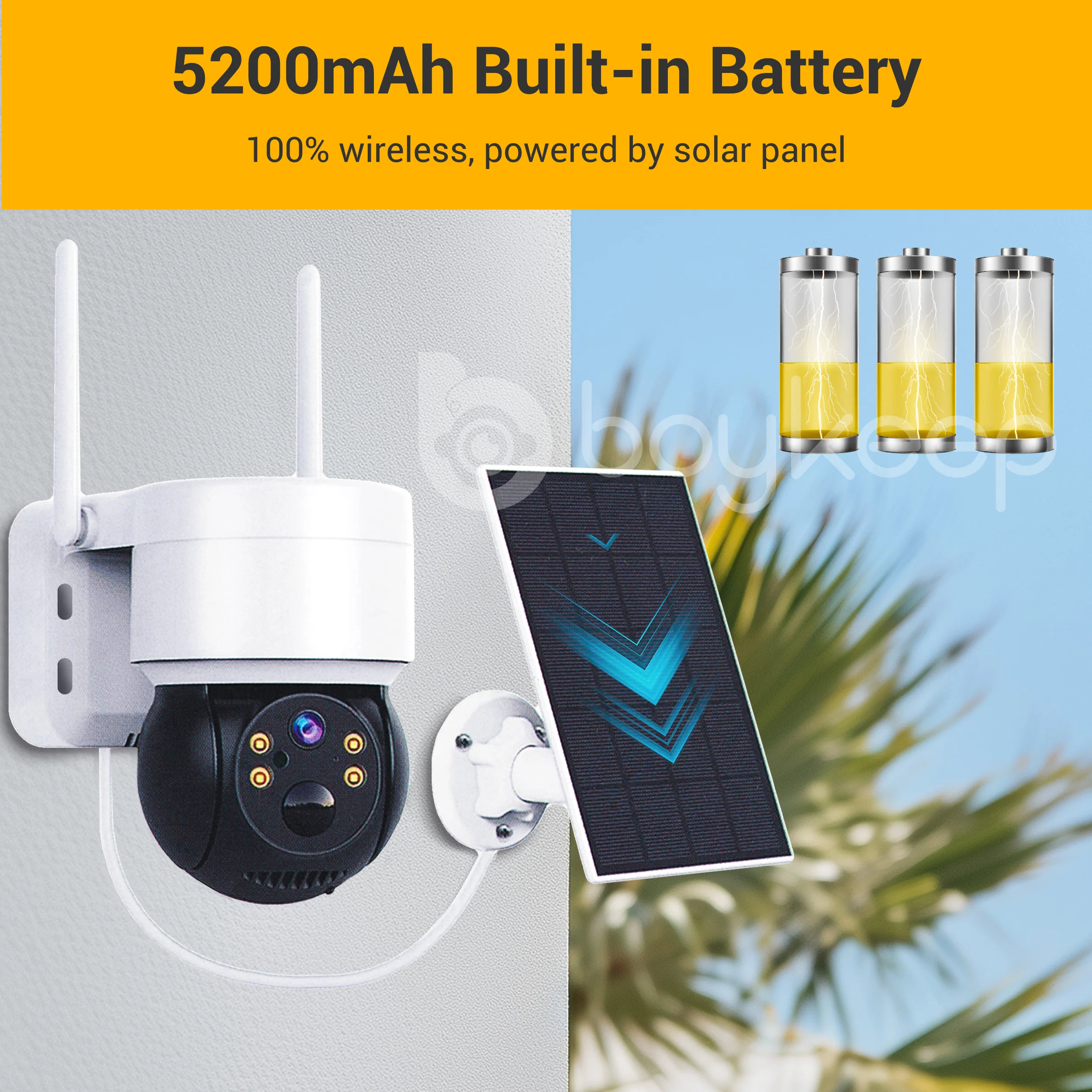 Boykeep Smart Security Camera IP66 Waterproof Supports Cloud Storage/SD Card Storage 3MP HD 360° Rotating Outdoor Bullet Camera