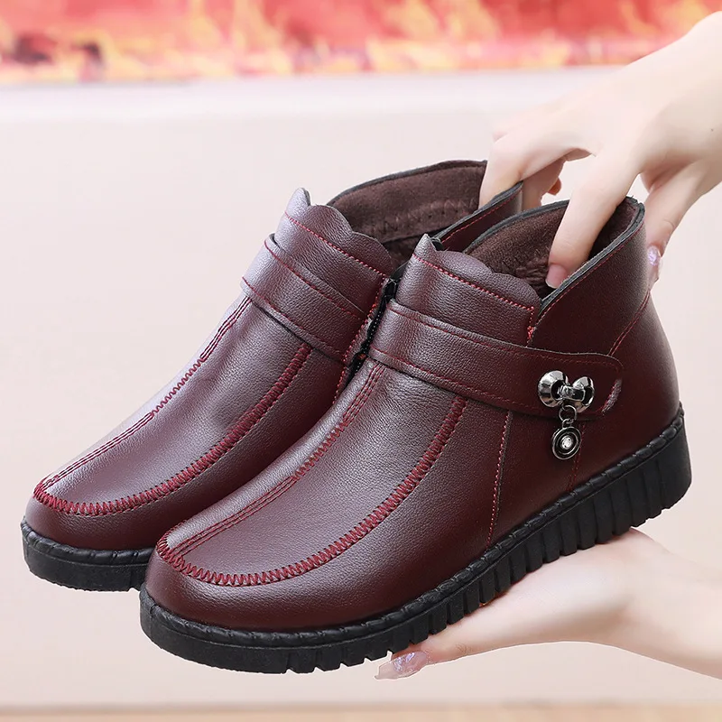 

Ankle Boots for Womens Winter Autumn New Plush Mid Heeled Thick Sole Mom Booties Fahsion Ladies Snow Boots Botas de mujer