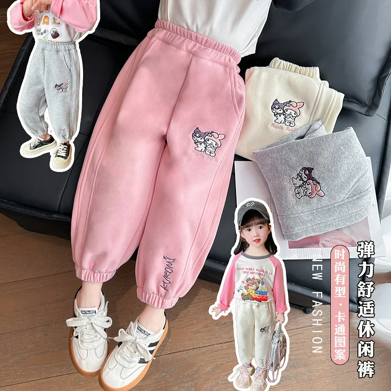 

Новые спортивные штаны Sanrio, спортивные штаны с японским мультяшным кавайным Kuromi Mymelody, милые повседневные брюки для девочек на весну и осень, детский подарок