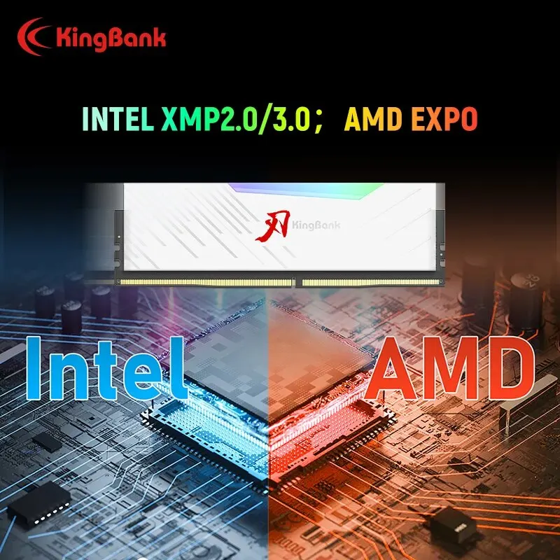 KingBank DDR5 Pamięć RGB 6400MHz 16 GBx2 32 GBx2 Hynix A- die Oryginalny Chip 1,4 V CL32 Dwukanałowy Oszałamiający Pulpit Ram