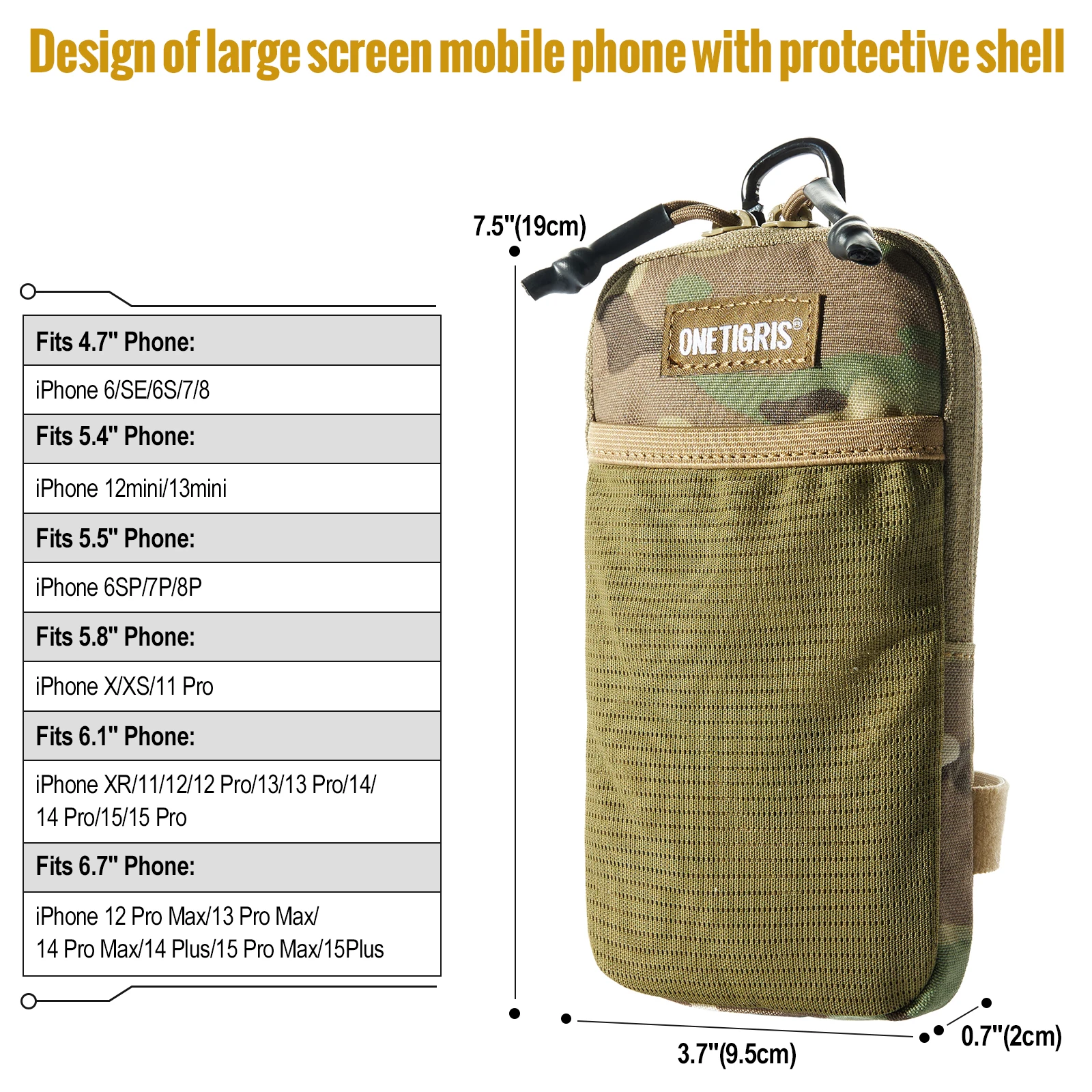 OneTigris Molle Phone Pouch Cell Phone Holder with Belt Loop EDC Utility Gadget Waist Bag Zipper- Tactical Cell Phone Holster 5