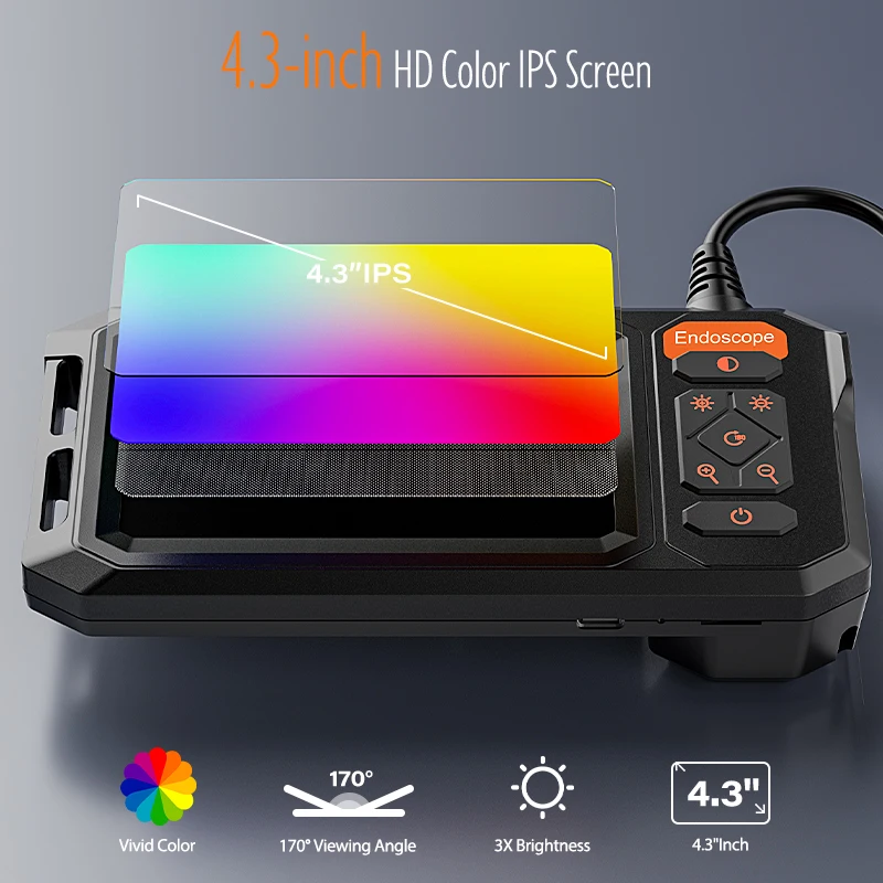 4.3'' IPS Screen Industrial Endoscope 8mm Camera 1080P with 1-30m Rigid Cable IP67 Borescope for Pipe & Automobile Inspection 3