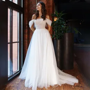 Simple Wedding Dresses for Women 2023 Bride Off the Shoulder Elegant  Gown Long White Tulle Backless Civil Bridal Dress