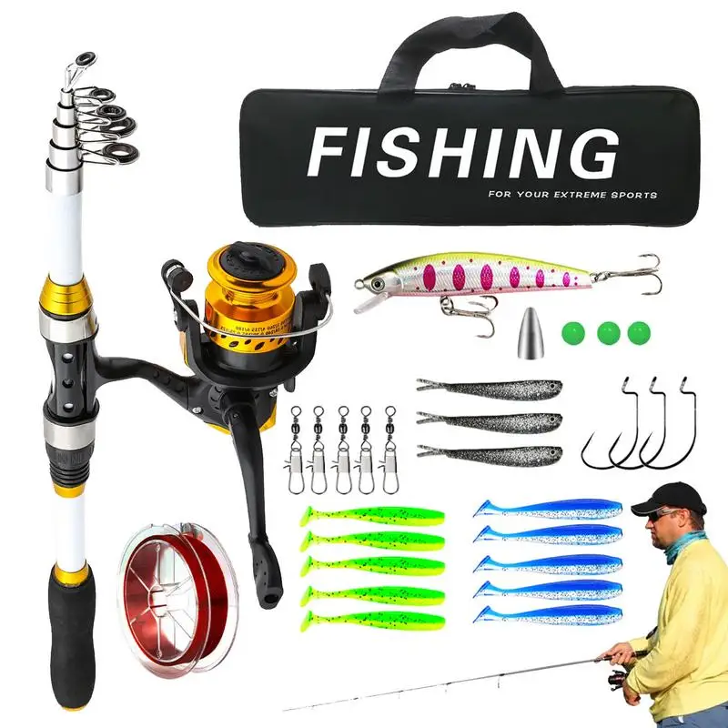 

Spinning Rod And Reel Combos Telescopic Fishing Rod Spinning Reels With Baits And Carrier Bag Lightweight Portable Fishing