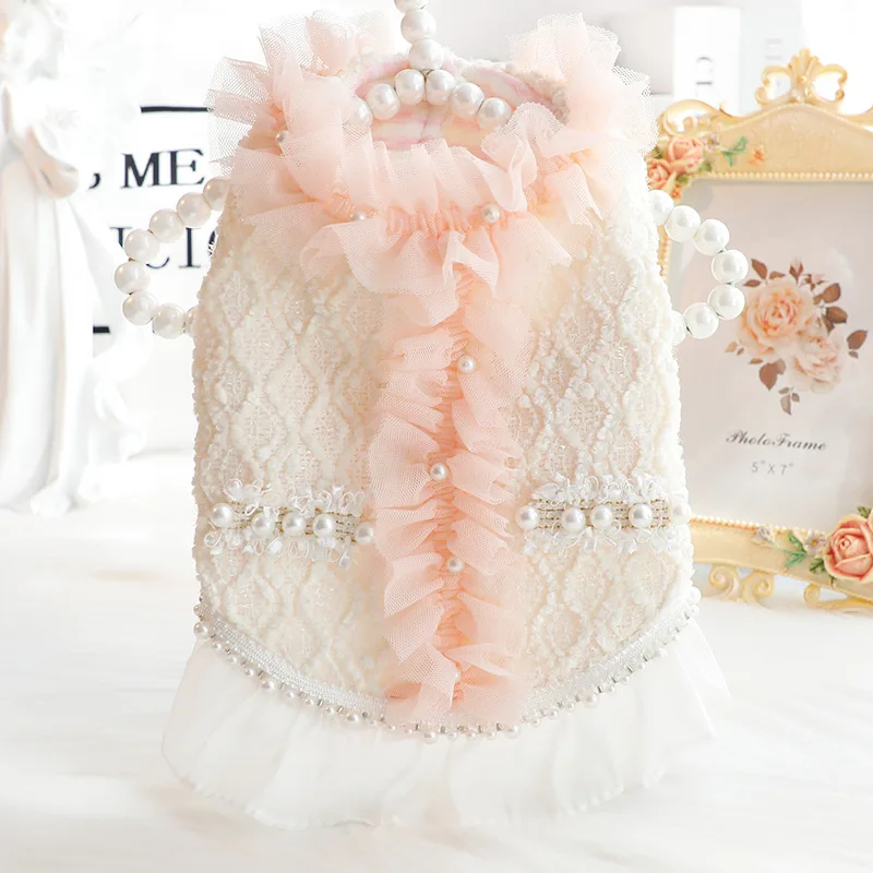 

Korean Pink White Pet Dog Clothes Winter Warm Thick Puppy Chihuahua Clothing Wedding Party Princess Dress For Small Medium Dogs