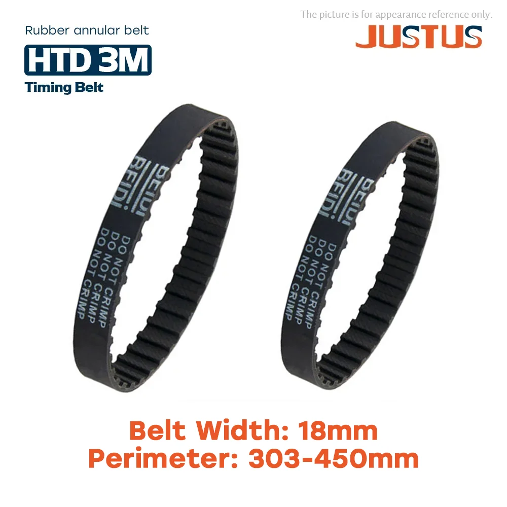 

HTD 3M Synchronous Timing belt length 303/306/309/312/315/318/321/324/327/330/333/336mm - 447/450mm for width 18mm Rubber closed