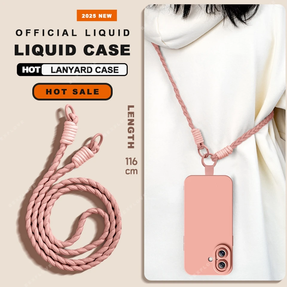 Hand Wrist Strap Liquid Silicone Phone Case with Lanyard - Soft Cover