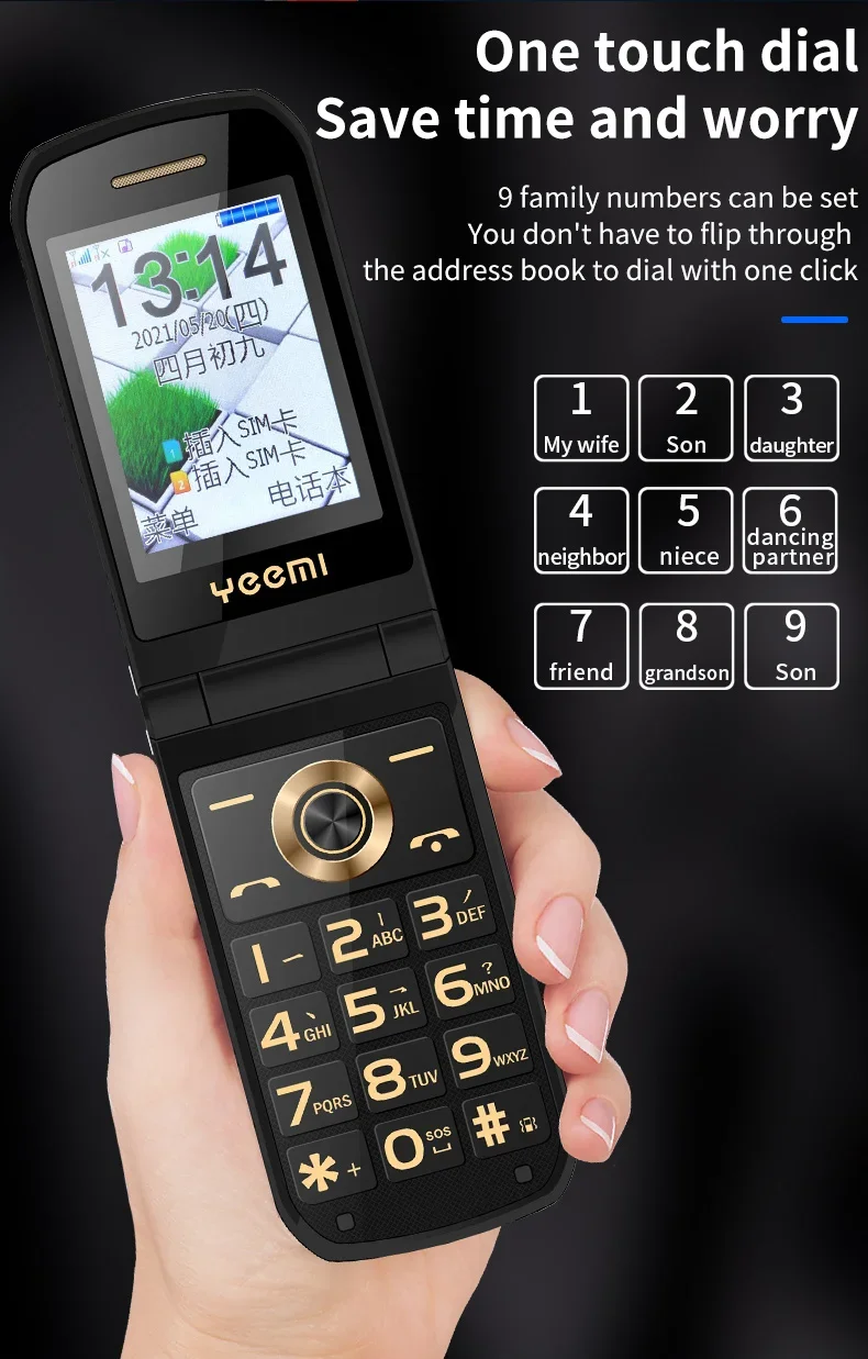 YeeMI K21+ 4G Flip Phone Big Button 2.6 Inch Screen Dual SIM Dual Screen Feature Phones 4800mAh Russian Keyboard For Elderly