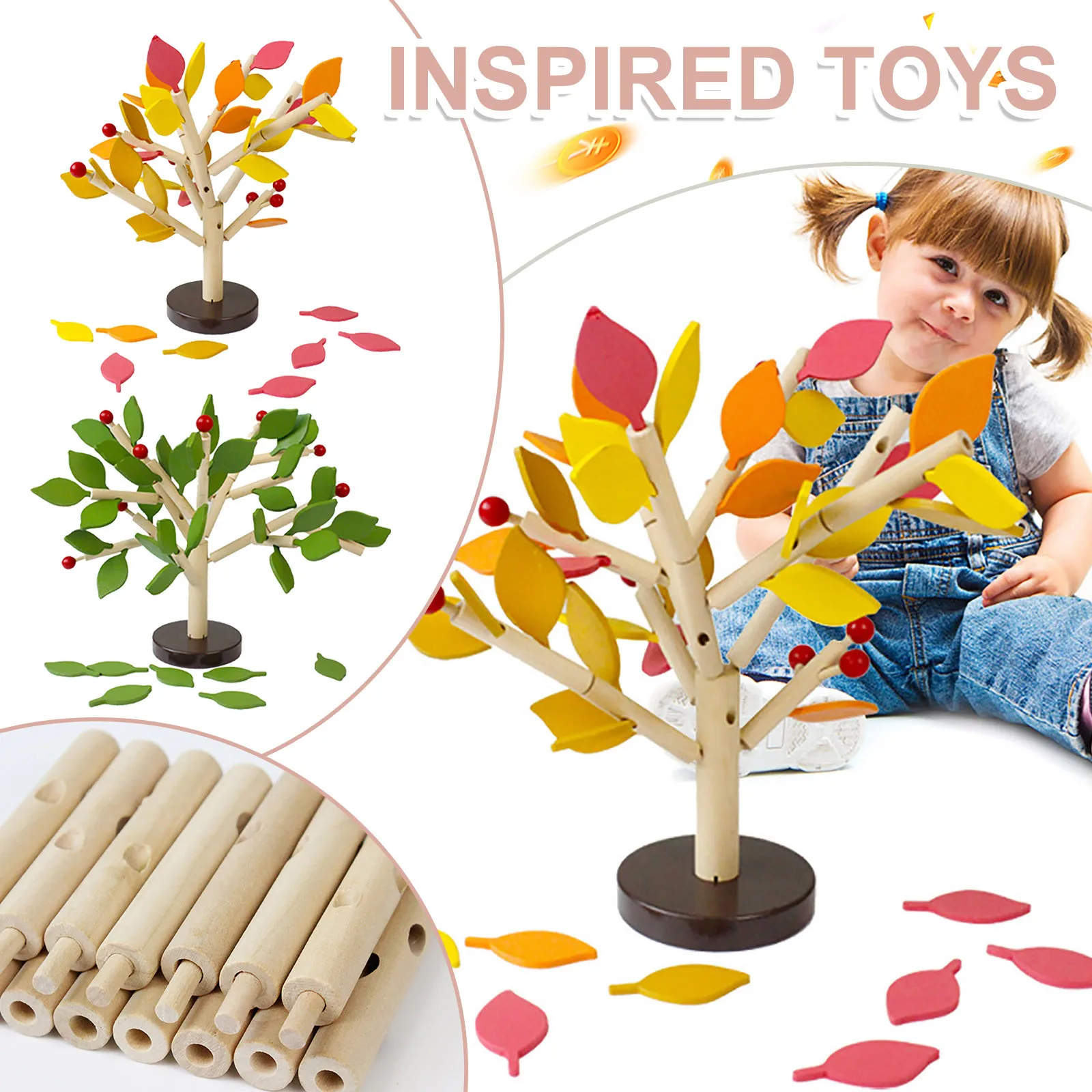 Assembled Tree Wood Green Leaves Building Montessori Wooden Toys ...