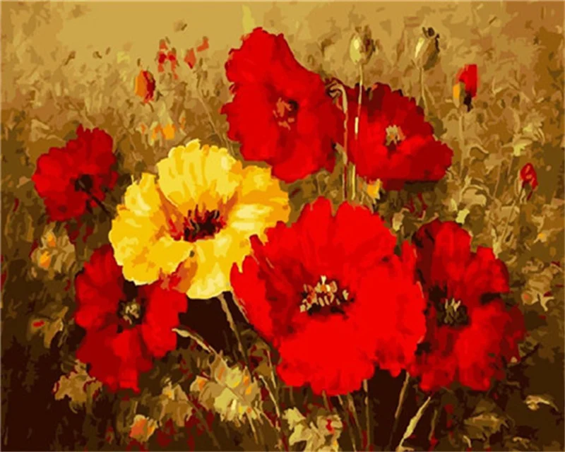 油絵　花 縦42cm 横32cm HUACAN-大人の部屋のための花の数による油絵,50x65cm - AliExpress