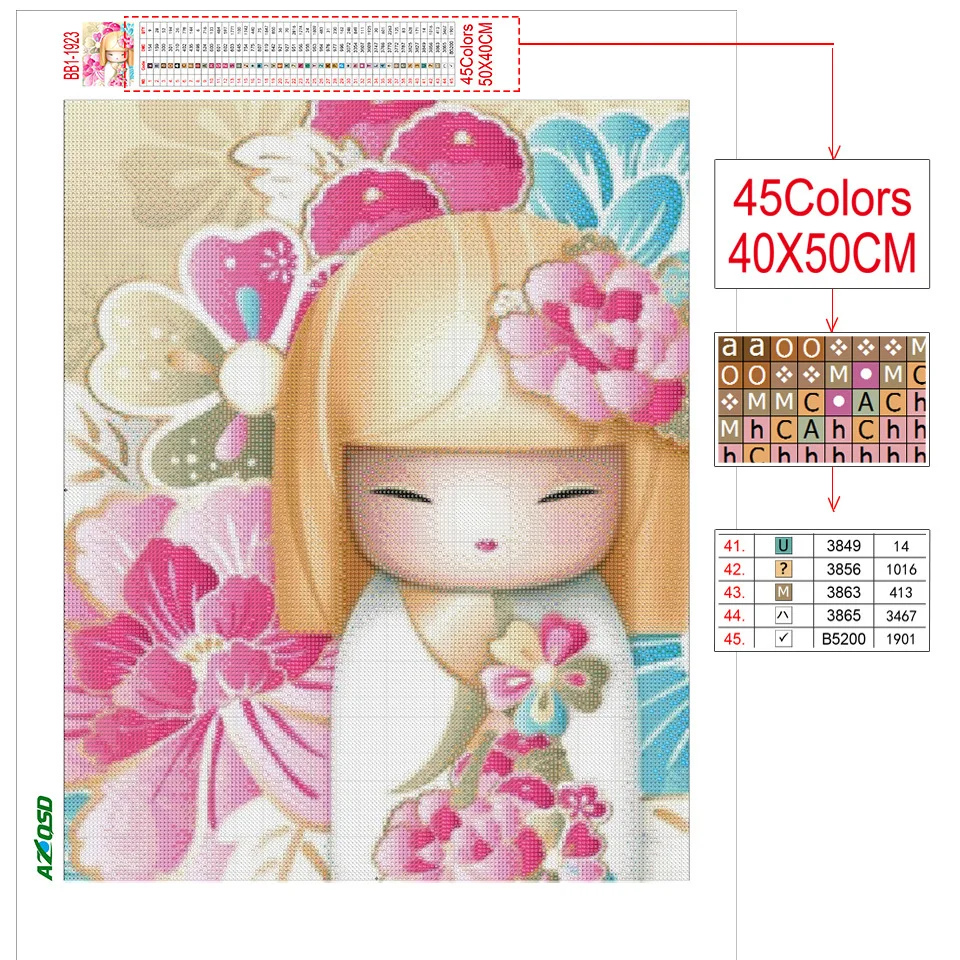 5D Diamond Painting Full Square Drill Doll Japanese Diamond Art DIY Embroidery Sale Rhinestone Mosaic Decor Home