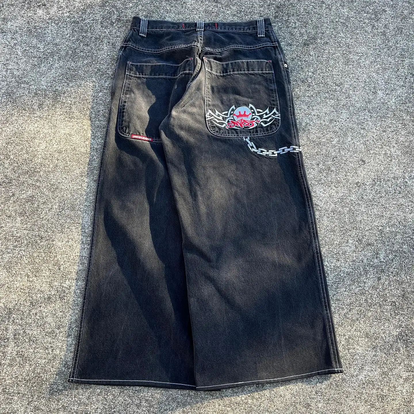 JNCO New Jeans Harajuku Retro Hip Hop Letter Embroidery Baggy Jeans Black Denim Pants Men Street Gothic Wide Trousers Streetwear