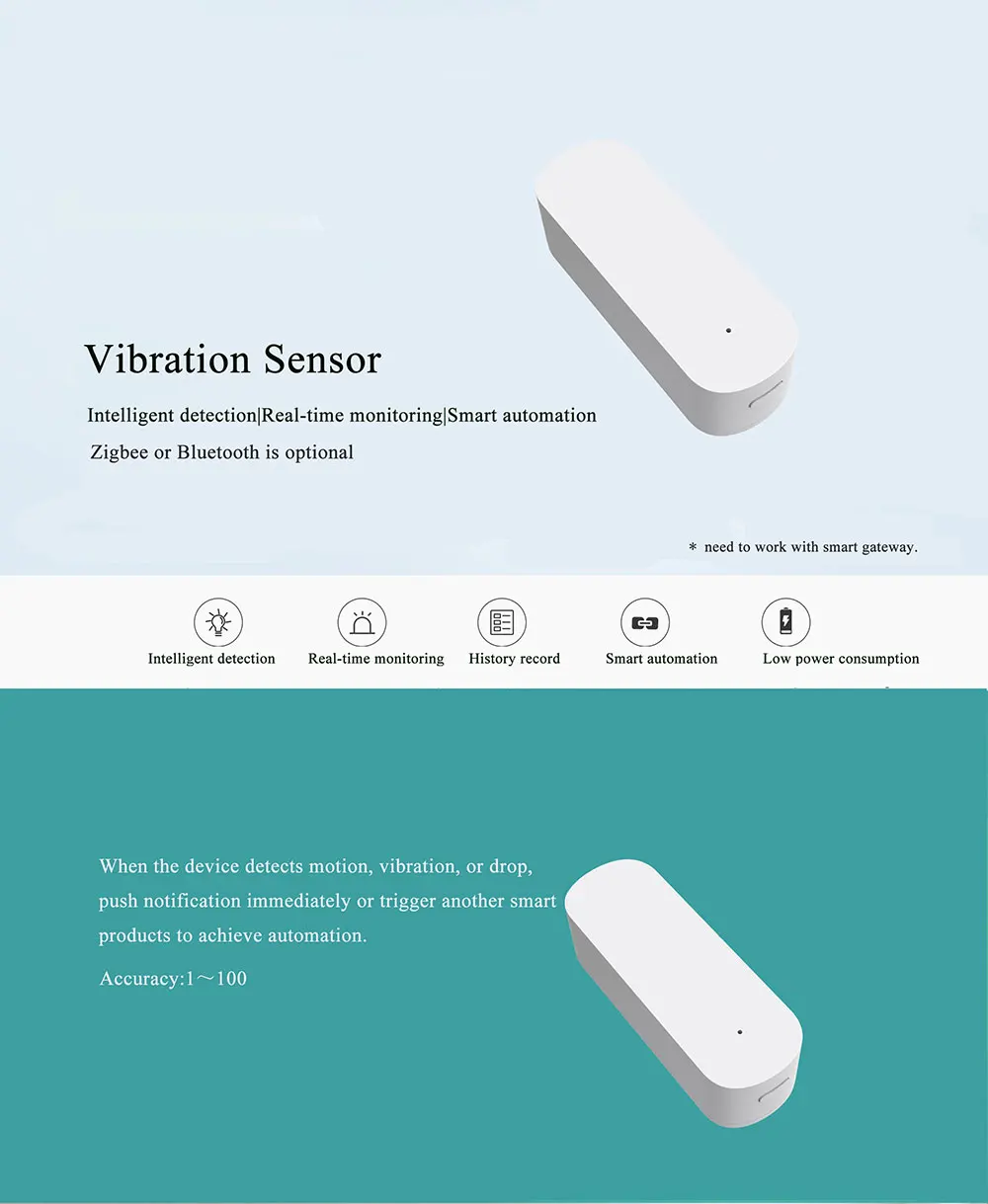 Tuya Smart Vibration Sensor Real-Time Motion Shock Alarm Work With Smart Gateway Home Security System APP Control WithoutBattery