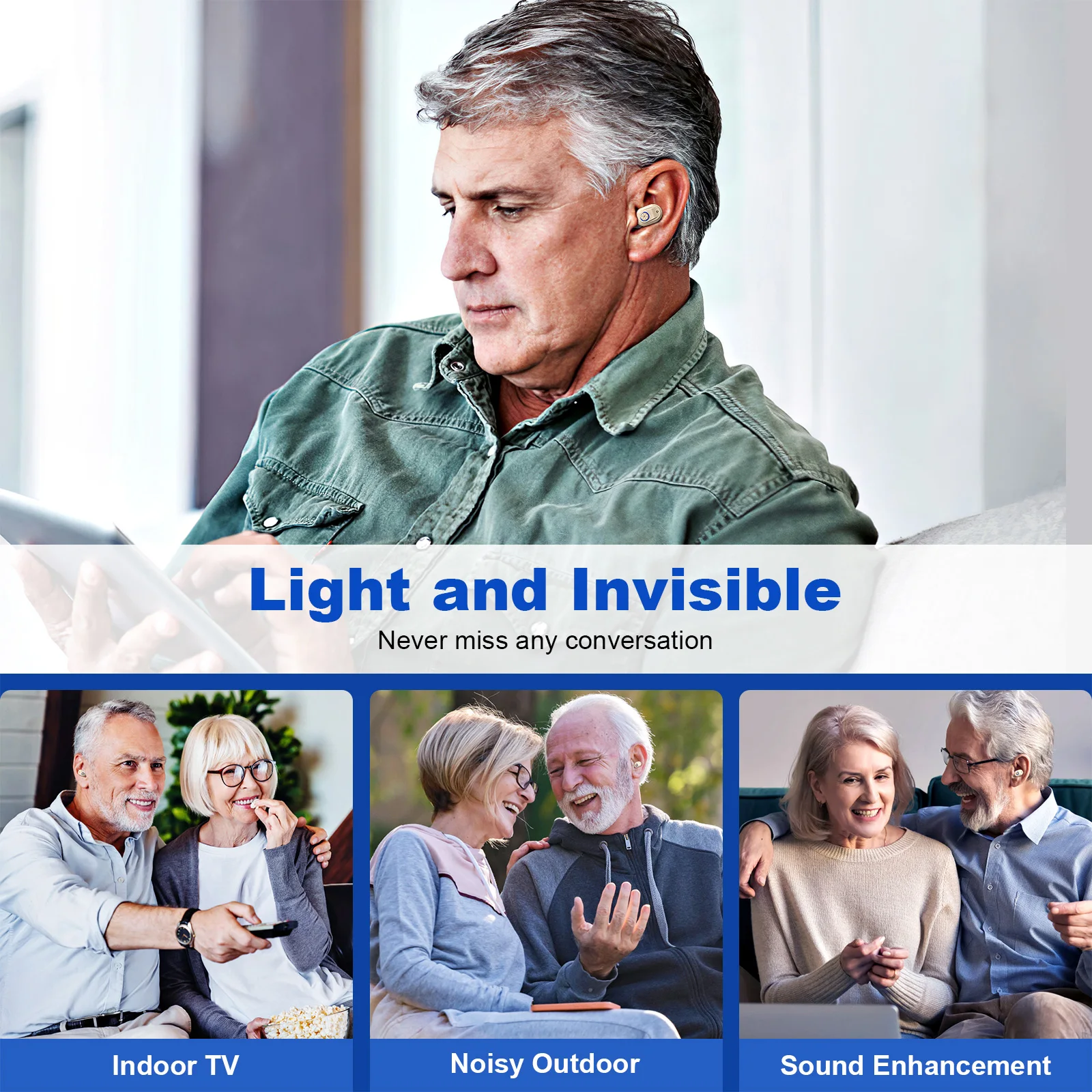 Digital Elderly Noise Reduction Hearing Aid, Rechargeable CIC Hearing Amplifier with Charging Case 6