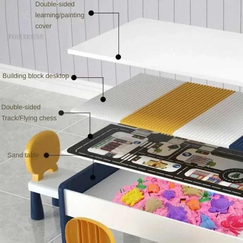 Creative Children's Tables Building Blocks Desk Children Furniture Multifunctional Solid Wood Table Desk for 2-12 years old