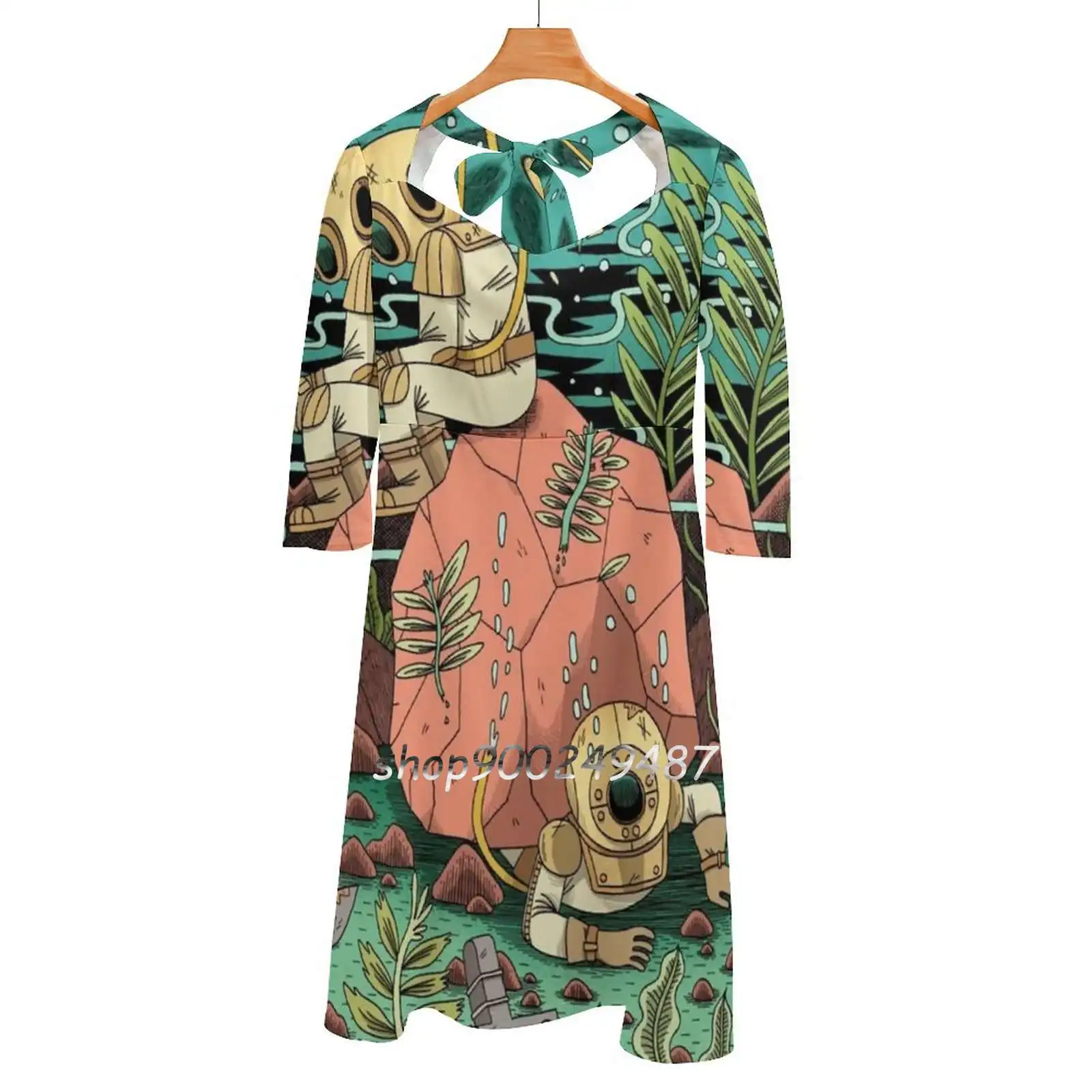 

Crushed Square Neck Dress Cute Loose Print Dresses Elegant Beach Party Dress Sadness Melancholy Hopeless Hopelessness Crushed