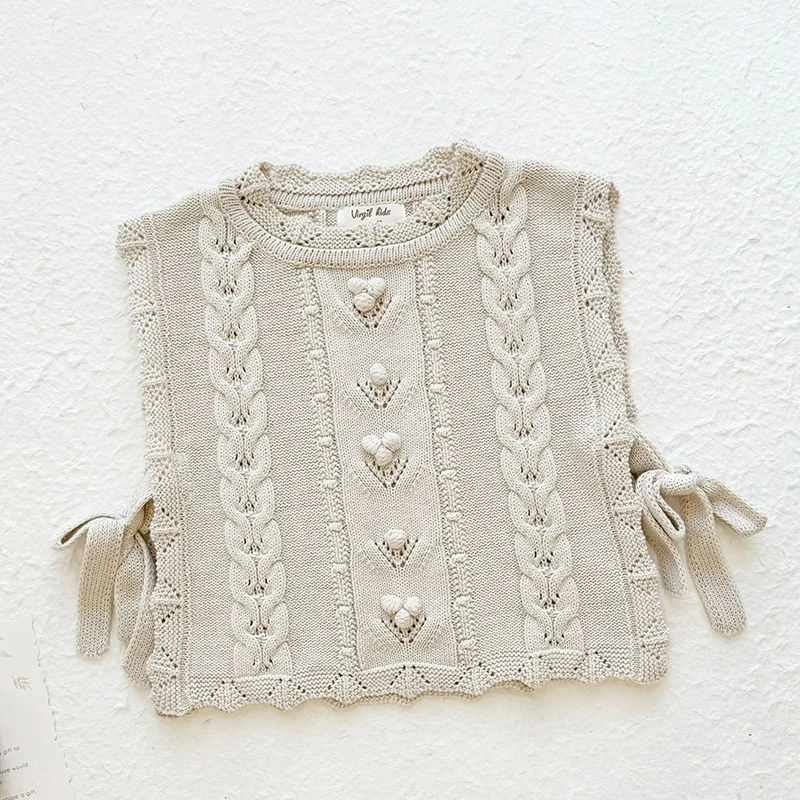 2026년 신상 봄 2-7세 아동용 스웨터 민소매 단색 니트 조끼  소녀 니트 풀오버 조끼 어린이 의류