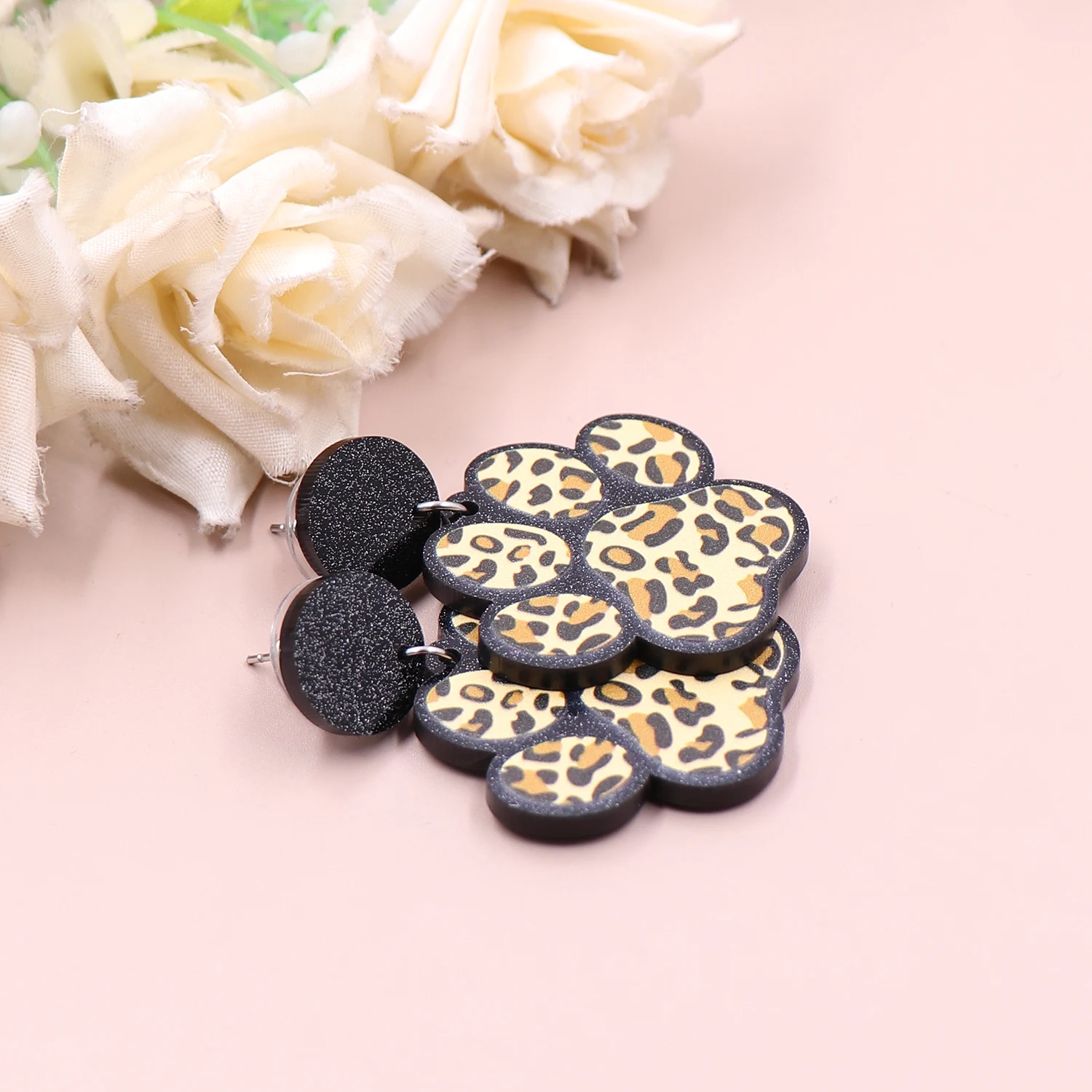 1pair New product CN Drop Leopard print dog paw TRENDY Acrylic stainless steel earrings Jewelry for women - Image 5