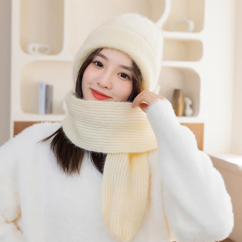 

Women Winter Hat Scarf Set Fashion Windproof Thick Knitted Beanies Cap Warm Hooded Ear Protection Bonnet Outdoor Ski Female Caps