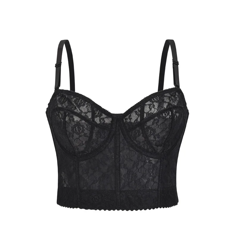 

Black Thin Floral Lace Spaghetti Straps Fashion Sweet Brasieres Para Mujer Push Up Bralette Top For Women Sexy Bras Lingerie