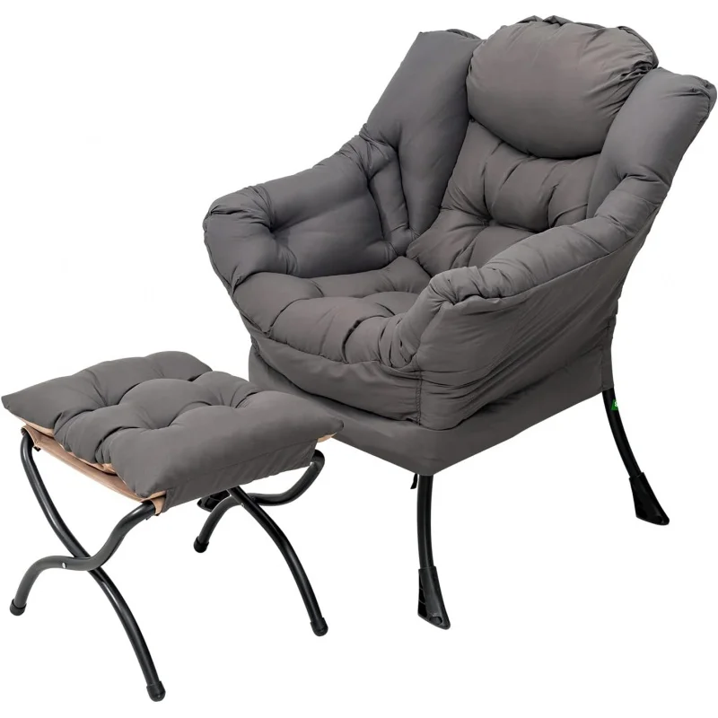 

Lazy Chair with Ottoman, Modern Lounge Accent Chair with Armrests and a Side Pocket, Leisure Upholstered Sofa Chair Reading Chai