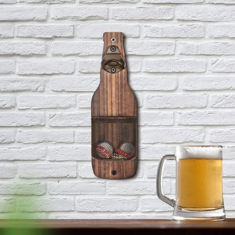 New 1PC Wooden Beer Bottle Opener Wall Mounted Bottle Cap Storage Box Bar Counter Pendant Decoration Wall Mounted Bottle Opener