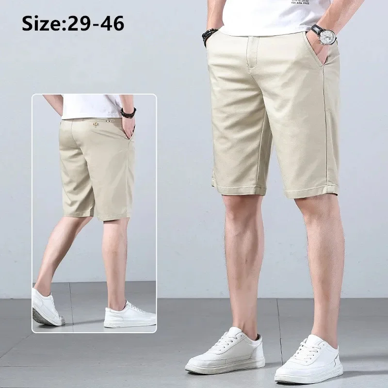 

Ice Silk Men Shorts Plus Size 42 44 46 Summer Thin Casual Straight Male Modal Breathable Knee Length Black Khaki Half Trousers