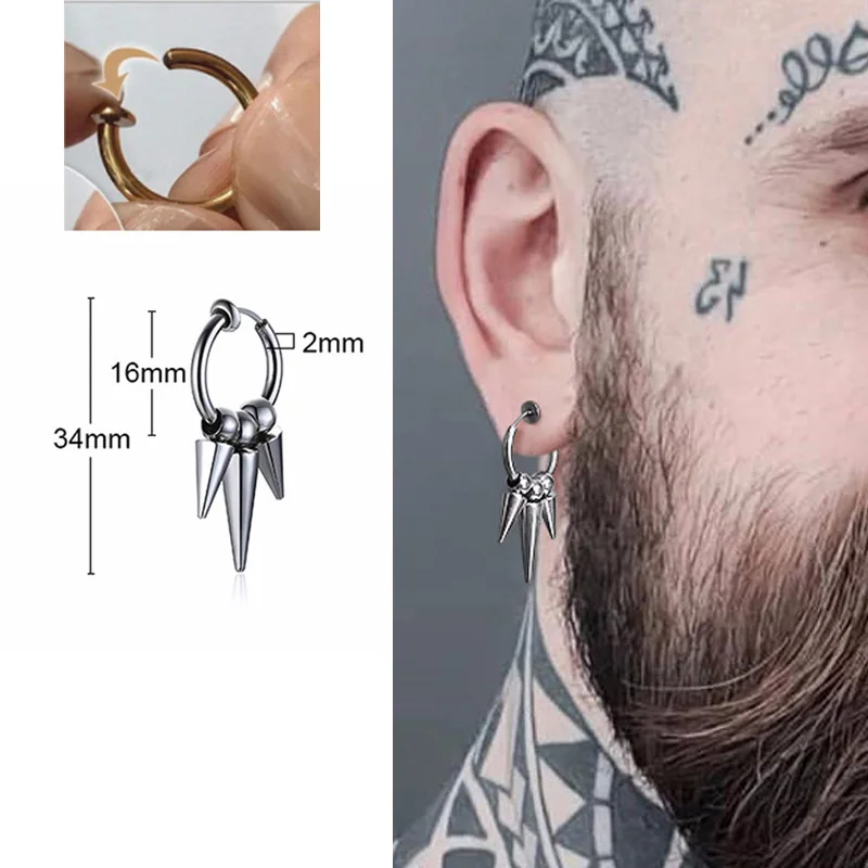 Pianura Orecchini A Cerchio Huggie In Acciaio Inossidabile Con Cubo Fulmine Nero - Uomo E Donna - 2